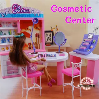 За Кукли Барби Мебелни Аксесоари Играчка Козметичен Център Витрина Тоалетка, Стол и Огледало Лампа Магазин за Подарък на едно Момиче направи си САМ