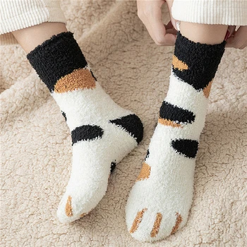 Забавен Сладък Стил на Котешка Лапичка Cartoony Модел Дамски Памучни Чорапи Супер Мек Подарък за Жени Престой В Къщата на Спален Пол Сокс