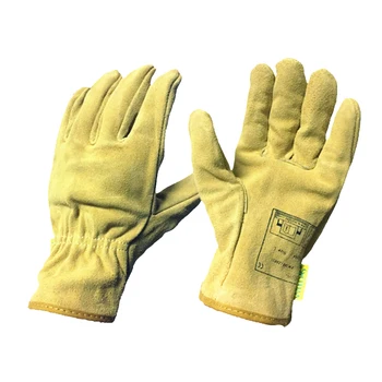 Заваръчни Ръкавици Топлоустойчива Износоустойчиви Ръце От Телешка Кожа с Дълги Ръкави 9,5 инча, Жълт