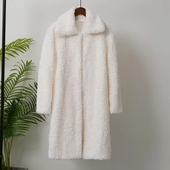 ЗАДОРИН Зимна топла дълга розово палто с отложным яка от овча вълна Палто от изкуствена кожа Якета Палта Дамски Плюс Размер Връхни дрехи на Жените
