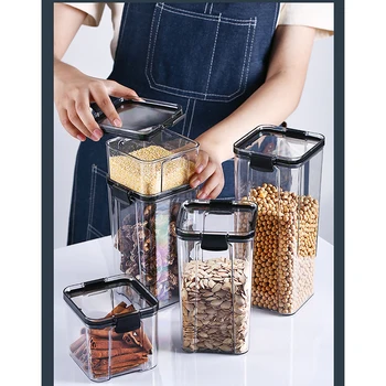 Запечатани банка, прозрачен резервоар за съхранение на зърно, кухненски бутилка с капачка, домакински хранително-вкусовата пластмасова кутия за съхранение на зърно