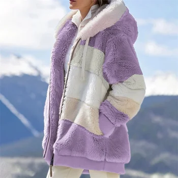 Зимна мода Дамско палто с Ново Ежедневно с качулка на цип Дамски дрехи Кашмир дамско яке Зашити в клетка Дамски палта