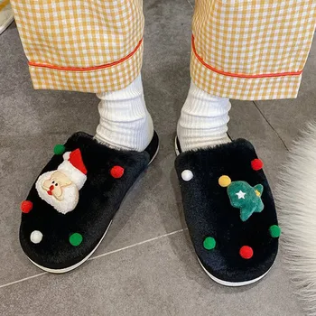 Зимни дамски чехли Ежедневни топли обувки, Дишаща Домашната Спалня Коледа Дядо Коледа Плюшени чехли Нескользящая меки обувки за секс