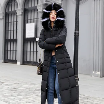Зимни дебели топли дълги паркове Дамско палто Корейската мода Дамско палто, Якета за жени 2021 с качулка на Горно облекло