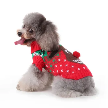 Зимни дрехи за домашни котки и кучета Топъл Коледен пуловер с елени Плетене на една кука на Дрехи за малките Yorkshires Дрехи за домашни любимци Палто