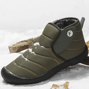 Зимни мъжки зимни обувки Топли плюшени ботильоны водоустойчив Мъжки обувки за мъже Модни меки мъжки обувки на плоска подметка Улични маратонки Обувки