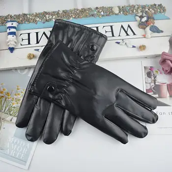 Зимни мъжки ръкавици Черни ръкавици без пръсти Стопли Ветроупорен екран Мъжки Есенно-зимни ръкавици от изкуствена кожа Бизнес Колоездене на открито