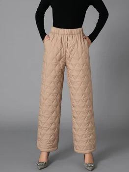 Зимни панталони на утином топола Дамски модни пухени топли памучни панталони за мама, Зимни дрехи, Дебели директни Широки панталони Голям размер