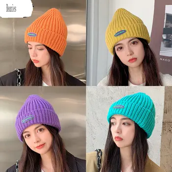Зимни шапки за жени 2021 г. Нови корейски възли шапки цвят на бонбони Дамски есенни те Шапчица-те Шапки Gorro Дамски шапки