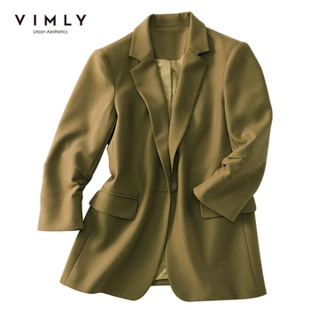 Зимните блайзеры VIMLY за жени 2021 Модно Ново палта с ревери, Елегантен офис женски палта, сака, секси зелено палто F9086