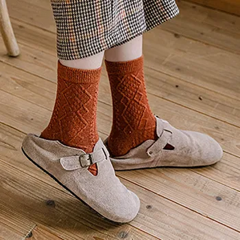 Зимните кашмир вълнени дамски чорапи Обикновен в японски стил Harajuku Ретро Дълги чорапи за жени и момичета, Минерални Реколта улични чорапи за екипажа
