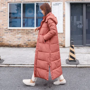 зимно дамско палто 2020 година, ново меко палто с качулка голям размер, яке с памучна подплата, топло дълга парк с подплата над коляното
