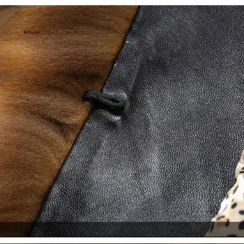 Зимно дамско палто от изкуствена кожа с леопардовым принтом Плюс размер кожа енотовой кучета Топли дамски луксозни палта Женски свободно елегантно палто с дълъг ръкав