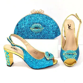 Златната е най-Новата Обувки и чанта в тон Нигерия Италиански дизайн В женския набор от Висококачествени Италиански обувки и Чанта в тон, за Сватба