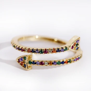 Змия пръстен Открита Дъга Змия Пръстен Златно покритие Дъга AAA Кубичен Цирконий Пръстен Дамски Златни накити anillo de serpiente