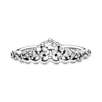 Зъбни Модерна Приказка Crown Принцеса на Годежен пръстен с щанга кост За жени Искрящ Циркон Очарователно Сватбена халка Изискани бижута