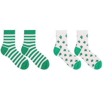 Ирландски фестивал Деня на Св. Патрик Чорапи за екипажа на Зелена Детелина Детелина в ивица с принтом Празнична парти Памучен трикотаж носочные на продукта
