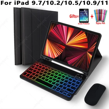 Калъф за клавиатура с подсветка за iPad 9-та и 8-та на 7-ма и 6-та на 5-та 9,7 Pro 11 2020 2021 2018 Air 4 10,9 Air 2 3 10,5 Калъф за клавиатура за 10,2 iPad
