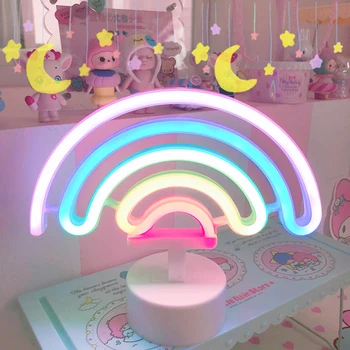 Карикатура Rainbow Unicorn LED нощна светлина Фигурка Настолна Домашна Детска Спалня Вътрешно Осветление Интериор Лампа