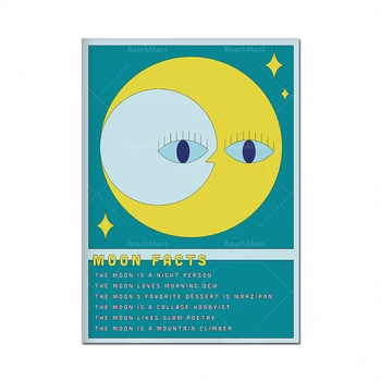 Карикатура на Луната За Печат на Стенно Изкуство, Ретро-Изкуство За Печат, Факти за Луната Декоративни Стенни Мебели За Дома Детска стая Най-добър постер