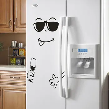 Карикатура Усмивка На лицето си Стикер за Стена Щастливо Вкусно Лицето Стикери за Хладилник Yummy за хранене, Декорация на мебели Художествен плакат САМ PVC