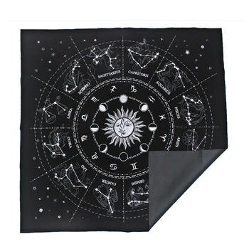 Карта Таро Покривка 49x49 см 12 Съзвездия Кадифе Гадаене На Карти Таро Мат Олтара на Пентаграма Фортуна Астрология Покривка