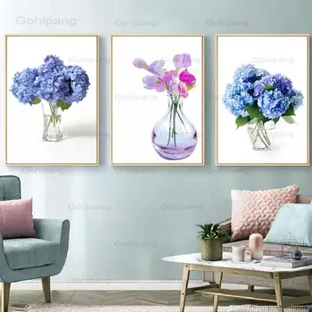 Картина върху платно Синя Хортензия Phalaenopsis Големи Стенни Художествени Плакати и щампи Цитат Плакат Цветни Стенни картини за хол