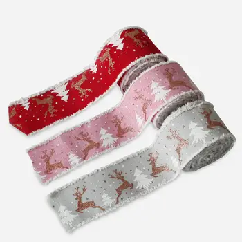 Класическа Коледна рана от плат Върти лентата с принтом Лосове с кабелен ръба на опаковъчна хартия Коледно дърво Лента Венец Лък Занаятчийски лента