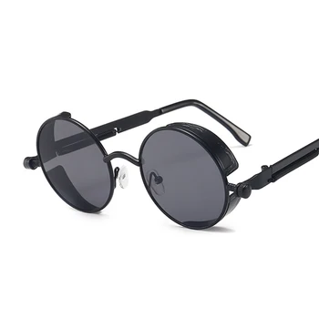 Класически Готически слънчеви очила в стил steampunk Дамски Маркови дизайнерски Реколта Кръгли слънчеви очила в метални рамки Женски мъжки Високо качество UV400
