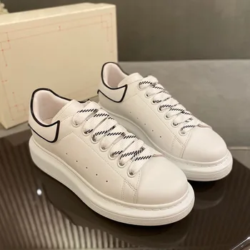 Класически дамски малки бели обувки от естествена кожа, дантела, дизайнерски обувки на равна подметка, Удобни дишащи дамски маратонки 2021