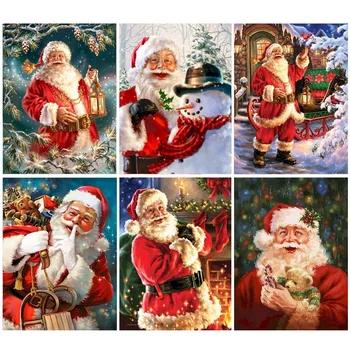 Класически Дядо Коледа САМ Живопис на Номерата На Съвременното Стенно Изкуство Ръчно Рисувана Акрилна Картина За Коледа Домашен интериор Уникален Подарък