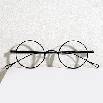 Класически Реколта Титанов Оптични Очила в рамки за мъже, дамски кръгли очила по рецепта, Японски Ретро-Ръчно изработени слънчеви очила
