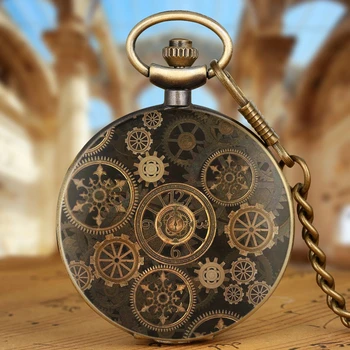 Ключодържател Верижка на Часовника Античен бронз Дължината на прехвърляне на Кварцови часовници джобни Часовници в стил Steampunk, За мъже, за жени, Часовници с огърлица Колекционерски предмети reloj