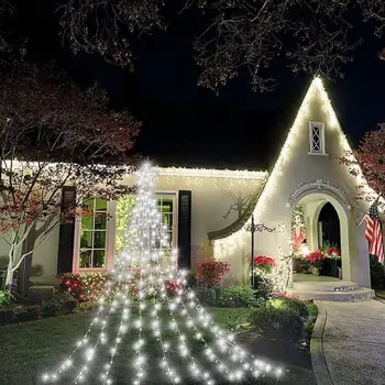 Коледа Интериор LED Светлини петолъчка 9 Отпадъчните Метеорен Водопадных Светлини Открит Градина Празнични Светлини Слънчев Струнен Светлина