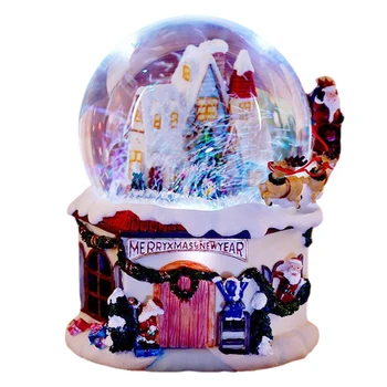 Коледа Лети С Увреждания Санта Снежна Къща Спокоен Кристална Топка Въртяща Се Музикална Ковчег С Цветна Светлина Подарък За Коледа, Рожден Ден