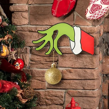 Коледен Гринч Вратата Виси Коледен Гринч С Дупка За Окачване На Ръчно Идеалното Бижу За Коледа От Дърво