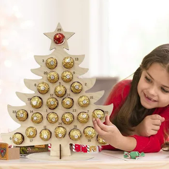 Коледен Дървена Коледен Календар Коледна Притежателя Календар за Обратно Броене Лосове Шоколадова Рамка Украса Украса За Коледното парти
