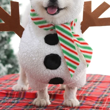 Коледен костюм за домашни любимци Топла мека дрехи за кучета с Шапка Шал Кученце Снежен човек Cosplay Костюм за малки кучета Облекло за котки Коледни декоративни