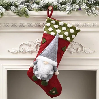 Коледен Отглеждане 2022 Весела Коледна украса 20-инчов Кадифе Агне 3D Елф Безлични Кукла Коледни Чорапи Подарък чанта за бонбони
