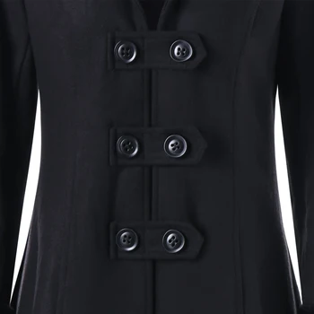 Коледен Хелоуин Черно готическа палто с качулка Есен Зима-Секси Дамско палто със средна дължина Двубортное тънката вълнена палто