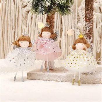 Коледна пола с ресни Ски Кукла Ангел Коледна украса за коледната елха Ноел Подарък-Коледна украса за дома Детска играчка Навидад 2022 Нова година