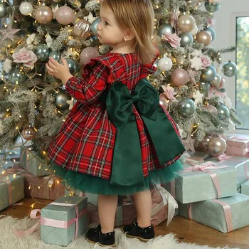 Коледна рокля за момичета Хлапето е Дете на Дете Червено каре рокли с лък за момичета Коледни вечерни Костюми на Принцеси 6 М-6 години