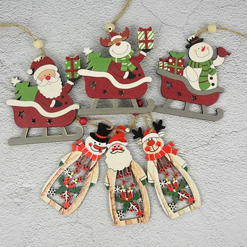 Коледна Украса Дядо Коледа Лосове Снежен човек Дървени плавателни съдове на Коледна Елха, Висящи Украшения на Коледната Коледно парти Декор, Дървени Висулки