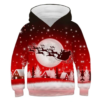 Коледни блузи, Бебешки дрехи за момчета Дядо Коледа 3D Принт Детски дрехи за момичета качулки Фестивален пуловер Детски аниме топ