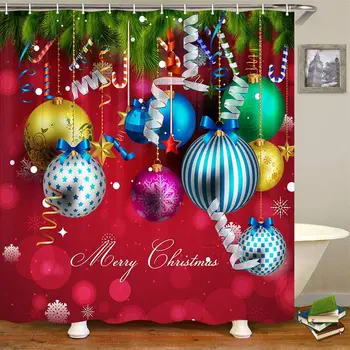Коледни Завеси за душ, Клони елхи с разноцветни дрънкулки, Коледна завеса за баня от полиестерен плат за декори за Баня