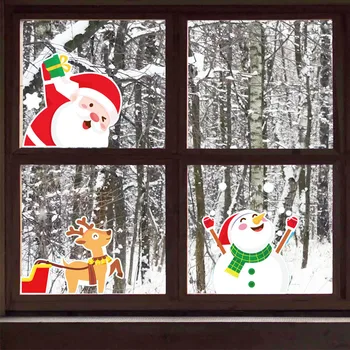 Коледни Стикери за прозорците Статични етикети Дядо Коледа Снежинка Зимни Стикери за стена за детски стаи Нова година Коледна украса
