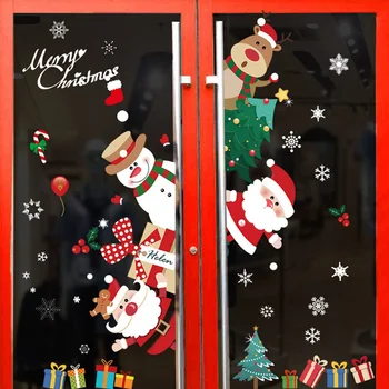Коледни Стикери за прозорците весела Коледа Декорации за Дома Дядо Коледа 2021 Коледен Орнамент Навидад Коледни Подаръци за Нова Година
