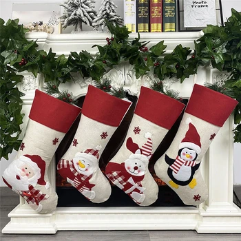 Коледни Чорапи, Чорапи С Снеговиком Дядо Лосове Пингвин Печат На Коледен Подарък, Декорация На Коледната Елха За Начало На Новата Година