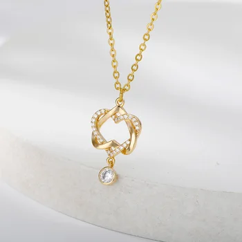 Колиета с отложено във формата на сърце от неръждаема стомана за жени Розово злато Сребърна верижка Сърцето Колие Колие Bohe Подарък за рожден Ден 2021