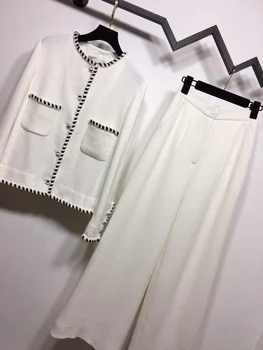 Комплект от две части на висшата мода женски бяло сако и панталони костюм по поръчка 5XL 6XL памучни вафельное палто цени плюс размер сшитое на поръчка палто
